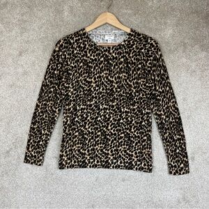 J Crew Sweater Womens Extra Small Brown Animal Print Cotton Pullover- 4136